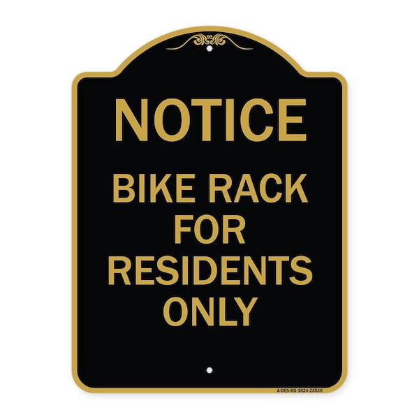 Sign Bike Rack for Residents Only, Black & Gold Aluminum Sign, 18" x 24", BG-1824-23530